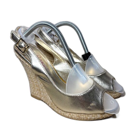 Lilly Pulitzer Kristen Gold Metallic Slingback Wedge 6 - Picture 1 of 13